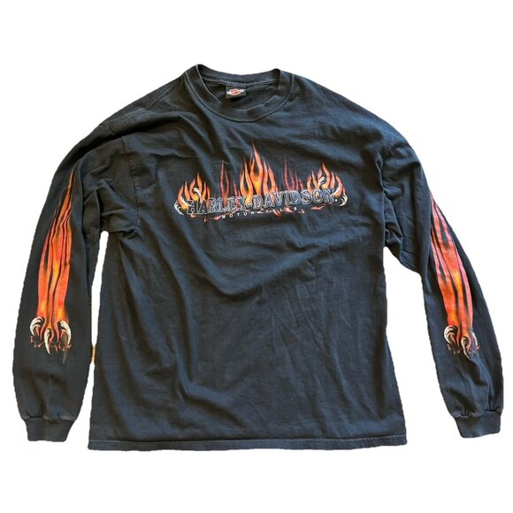 Harley-Davidson Other - Vtg 2001 Central Harley-Davidson Shawnee, KS Flame Logo Long Sleeve T Shirt Sz L
